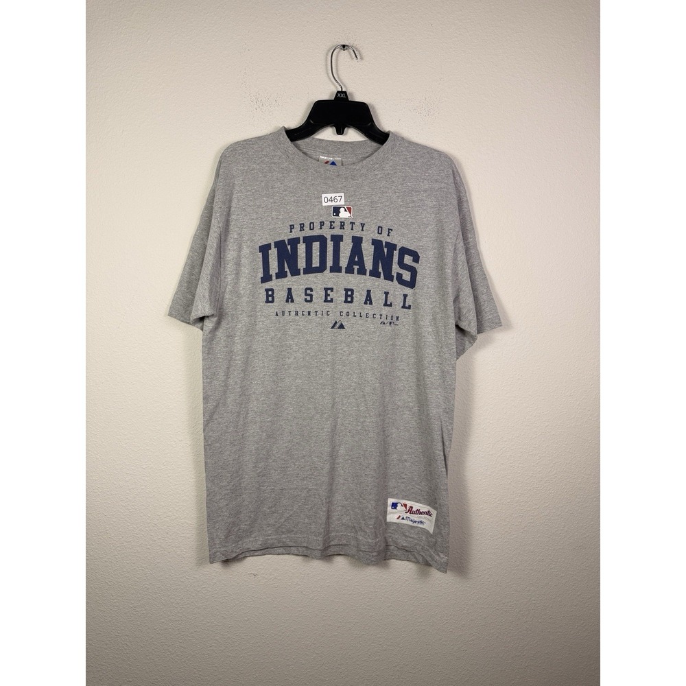 VINTAGE Property Of‎ Cleveland Indians Baseball T Shirt Medium Gray Mens MLB Tee